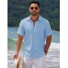 imageCOOFANDY Mens Casual Summer Beach Shirt Short Sleeve Button Down Shirt Vacation Wedding Shirt Linen Textured ShirtsLight Blue