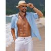 imageCOOFANDY Mens Casual Summer Beach Shirt Short Sleeve Button Down Shirt Vacation Wedding Shirt Linen Textured ShirtsLight Blue