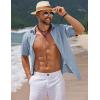 imageCOOFANDY Mens Casual Summer Beach Shirt Short Sleeve Button Down Shirt Vacation Wedding Shirt Linen Textured ShirtsNavy