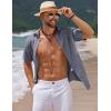 imageCOOFANDY Mens Casual Summer Beach Shirt Short Sleeve Button Down Shirt Vacation Wedding Shirt Linen Textured ShirtsNavy Blue