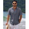 imageCOOFANDY Mens Casual Summer Beach Shirt Short Sleeve Button Down Shirt Vacation Wedding Shirt Linen Textured ShirtsNavy Blue