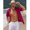 imageCOOFANDY Mens Casual Summer Beach Shirt Short Sleeve Button Down Shirt Vacation Wedding Shirt Linen Textured ShirtsWine Red