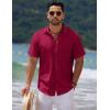 imageCOOFANDY Mens Casual Summer Beach Shirt Short Sleeve Button Down Shirt Vacation Wedding Shirt Linen Textured ShirtsWine Red