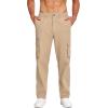 imageCOOFANDY Mens Cotton Cargo Pants Relaxed Fit Elastic Waist Casual Pants Stretch Work Cargo Pant with PocketsKhaki