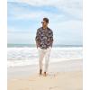 imageCOOFANDY Mens Cotton Linen Henley TShirts Long Sleeve Hippie Casual Beach TShirtsNavy Printed