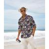 imageCOOFANDY Mens Cotton Linen Henley TShirts Long Sleeve Hippie Casual Beach TShirtsNavy Printed
