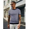 imageCOOFANDY Mens Crewneck Sweater Short Sleeve Knit Pullover Casual Basic Tops Classic Fashion TeesStripe  Navy