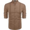 imageCOOFANDY Mens Cuban Guayabera Shirts Casual Long Sleeve Button Down Shirts Band Collar Linen Summer Beach ShirtsBrown