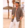 imageCOOFANDY Mens Cuban Guayabera Shirts Casual Long Sleeve Button Down Shirts Band Collar Linen Summer Beach ShirtsBrown