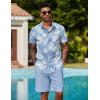 imageCOOFANDY Mens Hawaiian 2 Piece Outfits Summer Beach Matching Set Short Sleeve Floral Shirts and ShortsLeaf Light Blue