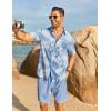 imageCOOFANDY Mens Hawaiian 2 Piece Outfits Summer Beach Matching Set Short Sleeve Floral Shirts and ShortsLeaf Light Blue