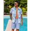 imageCOOFANDY Mens Hawaiian 2 Piece Outfits Summer Beach Matching Set Short Sleeve Floral Shirts and ShortsLeaf Light Blue