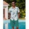imageCOOFANDY Mens Hawaiian 2 Piece Outfits Summer Beach Matching Set Short Sleeve Floral Shirts and ShortsLeaf Light Green
