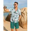imageCOOFANDY Mens Hawaiian 2 Piece Outfits Summer Beach Matching Set Short Sleeve Floral Shirts and ShortsLeaf Light Green