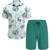 imageCOOFANDY Mens Hawaiian 2 Piece Outfits Summer Beach Matching Set Short Sleeve Floral Shirts and ShortsLeaf Light Green