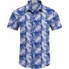 imageCOOFANDY Mens Hawaiian Shirts Short Sleeve Floral Button Down Shirt Tropical Casual Summer Beach ShirtsBlue  White  Leaf