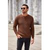 imageCOOFANDY Mens Henley Knit Sweater Long Sleeve Button Pullover Sweater Casual Waffle Texture Fashion Henley SweaterCaramel Beige