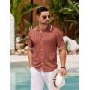 imageCOOFANDY Mens Knit Button Down Shirt Vintage Short Sleeve Polo Shirts Casual Beach TopsCaramel