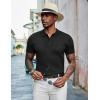 imageCOOFANDY Mens Knit Polo Shirts Short Sleeve Golf Shirts Button Down Casual Polo T Shirts Textured Slim Fit PulloverBlack