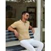 imageCOOFANDY Mens Knit Polo Shirts Short Sleeve Golf Shirts Button Down Casual Polo T Shirts Textured Slim Fit PulloverKhaki