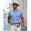 imageCOOFANDY Mens Knit Polo Shirts Short Sleeve Golf Shirts Button Down Casual Polo T Shirts Textured Slim Fit PulloverLight Blue