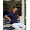 imageCOOFANDY Mens Knit Polo Shirts Short Sleeve Golf Shirts Button Down Casual Polo T Shirts Textured Slim Fit PulloverNavy Blue
