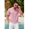 imageCOOFANDY Mens Knit Polo Shirts Short Sleeve Ribbed Textured Polo Shirt Lightweight Casual Golf Shirts Collared T ShirtDark Pink White Striped