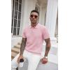 imageCOOFANDY Mens Knit Polo Shirts Short Sleeve Ribbed Textured Polo Shirt Lightweight Casual Golf Shirts Collared T ShirtDark Pink White Striped