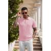 imageCOOFANDY Mens Knit Polo Shirts Short Sleeve Ribbed Textured Polo Shirt Lightweight Casual Golf Shirts Collared T ShirtDark Pink White Striped