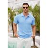 imageCOOFANDY Mens Knit Polo Shirts Short Sleeve Ribbed Textured Polo Shirt Lightweight Casual Golf Shirts Collared T ShirtLight Blue White Striped