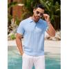 imageCOOFANDY Mens Knit Polo Shirts Short Sleeve Ribbed Textured Polo Shirt Lightweight Casual Golf Shirts Collared T ShirtLight Blue White Striped