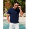 imageCOOFANDY Mens Knit Polo Shirts Short Sleeve Ribbed Textured Polo Shirt Lightweight Casual Golf Shirts Collared T ShirtNavy Blue White Striped