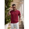imageCOOFANDY Mens Knit Polo Shirts Short Sleeve Ribbed Textured Polo Shirt Lightweight Casual Golf Shirts Collared T ShirtWine Red White Striped