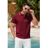 imageCOOFANDY Mens Knit Polo Shirts Short Sleeve Ribbed Textured Polo Shirt Lightweight Casual Golf Shirts Collared T ShirtWine Red White Striped