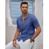 imageCOOFANDY Mens Knit Shirts Vintage Short Sleeve Button Down Shirt Casual Summer Beach ShirtBlue