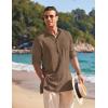 imageCOOFANDY Mens Linen Henley Shirts Long Sleeve Collarless TShirts Longline Kurta Beach Shirts with PocketBrown