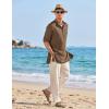 imageCOOFANDY Mens Linen Henley Shirts Long Sleeve Collarless TShirts Longline Kurta Beach Shirts with PocketBrown