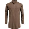 imageCOOFANDY Mens Linen Henley Shirts Long Sleeve Collarless TShirts Longline Kurta Beach Shirts with PocketBrown