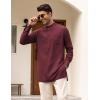 imageCOOFANDY Mens Linen Henley Shirts Long Sleeve Collarless TShirts Longline Kurta Beach Shirts with PocketWine Red