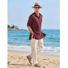 imageCOOFANDY Mens Linen Henley Shirts Long Sleeve Collarless TShirts Longline Kurta Beach Shirts with PocketWine Red