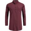imageCOOFANDY Mens Linen Henley Shirts Long Sleeve Collarless TShirts Longline Kurta Beach Shirts with PocketWine Red