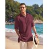 imageCOOFANDY Mens Linen Henley Shirts Long Sleeve Collarless TShirts Longline Kurta Beach Shirts with PocketWine Red