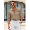 imageCOOFANDY Mens Long Sleeve Dress Shirt Plaid Collar Casual Button Down ShirtsKhaki