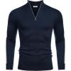 imageCOOFANDY Mens Quarter Zip Up Sweaters Slim Fit Lightweight Mock Neck Pullover Casual Polo SweatersNavystripekhaki