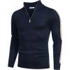 imageCOOFANDY Mens Quarter Zip Up Sweaters Slim Fit Lightweight Mock Neck Pullover Casual Polo SweatersNavystripekhaki