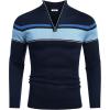 imageCOOFANDY Mens Quarter Zip Up Sweaters Slim Fit Lightweight Mock Neck Pullover Casual Polo SweatersStripeblue