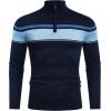 imageCOOFANDY Mens Quarter Zip Up Sweaters Slim Fit Lightweight Mock Neck Pullover Casual Polo SweatersStripeblue