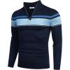 imageCOOFANDY Mens Quarter Zip Up Sweaters Slim Fit Lightweight Mock Neck Pullover Casual Polo SweatersStripeblue