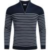 imageCOOFANDY Mens Quarter Zip Up Sweaters Slim Fit Lightweight Mock Neck Pullover Casual Polo SweatersStripewhite Navy