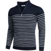 imageCOOFANDY Mens Quarter Zip Up Sweaters Slim Fit Lightweight Mock Neck Pullover Casual Polo SweatersStripewhite Navy